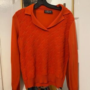 Vintage Givenchy Women’s Orange Knit Collared Sweater